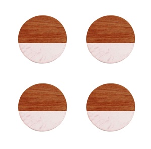 Marble <b>and</b> Wood <b>Coasters</b> <b>Set</b> of 4 Round Half Natural Wood <b>and</b> Marble Mango <b>coaster</b> Made in India - Product Image 2