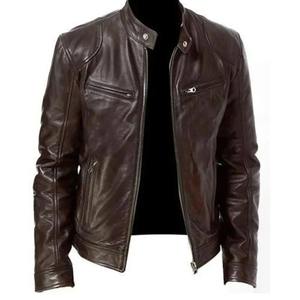 Veste de moto pour homme en cuir véritable, col en V, fermeture éclair, coupe ajustée, imperméable, épaisse, hiver, longue, 2024 - Product Image 1
