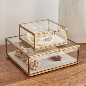 Juego de caja de joyería de tamaño hecho a mano de latón y vidrio Caja de Regalos de lujo clásica - Product Image 1