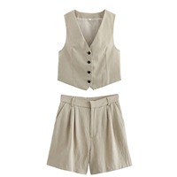 Pour les femmes d'été deux pièces ensemble décontracté couleur unie gilet veste et short femme élégante rue deux pièces tenue