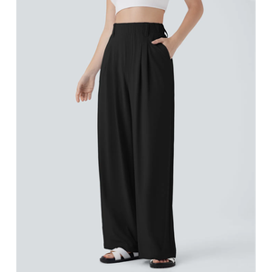 <b>Women's</b> Fashion Active Wear Wide Leg Pants High Waist Baggy <b>Trousers</b> Lace Bow Decoration Office Lady Casual Style for <b>Summer</b> - Product Image 2