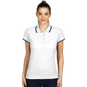 เสื้อยืดโปโลลายบล็อกสีสำหรับผู้หญิงเสื้อโปโลผ้าฝ้ายสีฟ้าเสื้อโปโลสำหรับผู้หญิง OEM - Product Image 6