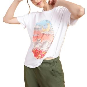 เสื้อยืดผู้หญิงคุณภาพสูงสำหรับฤดูร้อน แขนสั้น ไซส์ใหญ่ ผ้าเจอร์ซีย์ ระบายอากาศได้ดี สีพื้น ย้อมสีเรียบ 100% ผ้าฝ้าย แห้งเร็ว - Product Image 4