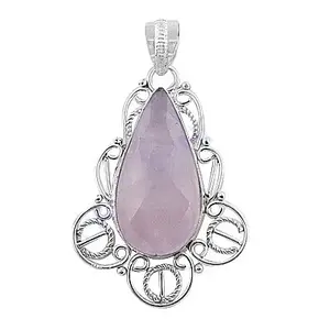 Pendentif en argent 925 avec quartz rose pour femmes, pendentifs et breloques en cristal - Product Image 1