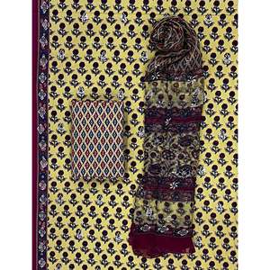 Salwar Kameez Anarkali sin coser con estampado de bloques Khadi y Dupatta de Chiffon, estilo de vestido pakistaní hecho de tela Modal Reyon - Product Image 1