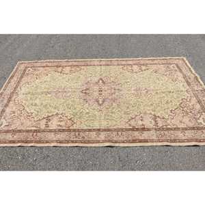 Turkish Large Rug 5.5x9.2 ft, <b>Brown</b> Solid Vintage <b>Wool</b> Rug - Product Image 3