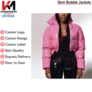 Femmes recadrée doudoune hiver brillant fermeture éclair court manteau à bulles léger chaud gonflé vêtements d'extérieur avec capuche vestes - Product Image 2