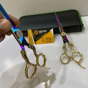 Ciseaux de coiffure en acier inoxydable PURE 440C multi-purs avec pointe de lame tranchante et poignée de dragon et pochette en cuir PU nouveauté - Product Image 5