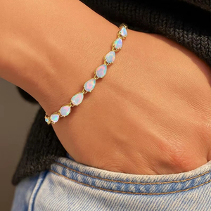 Bracelet de tennis en argent avec pierre précieuse opale éthiopienne blanche Bracelet en opale naturelle Cadeau de naissance fait à la main pour maman - Product Image 6