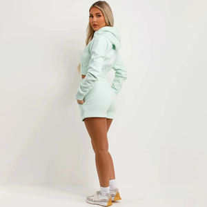 Sudadera con capucha y cremallera recortada para mujer con logotipo personalizado, algodón suave de mezcla de sudadera con cremallera, venta al por mayor de fábrica - Product Image 4