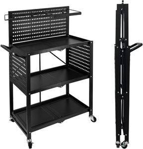 3-Tier có thể gập lại kim loại cán công cụ giỏ hàng tiện ích Pegboard Tổ Chức Công cụ điện lưu trữ nhà để xe kệ để làm sạch quần áo - Product Image 1