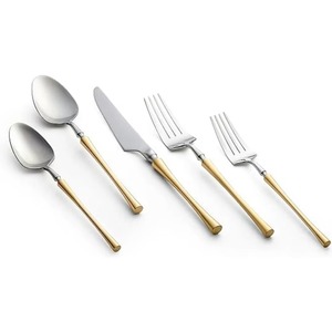 Poignée de couleur noire Couverts en acier inoxydable plaqués couleur or Couverts allant au lave-vaisselle pour la maison Restaurant Hôtel Utilisation Ensemble de 5 - Product Image 4