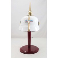 Casque Pickelhaube allemand médiéval en cuir blanc fait à la main, durable, en métal agate, réplique LARP portable de style prussien bavarois