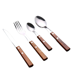 Ensemble de couverts en acier inoxydable de qualité supérieure avec manche en bois, poli miroir, ensemble de vaisselle avec cuillère, fourchette, couteau, cuisine pour la maison - Product Image 5