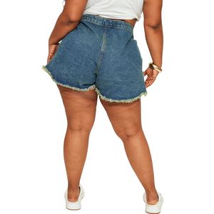 Shorts vaqueros vintage para mujer, de cintura alta, con dobladillo deshilachado, talla grande, cómodos, informales, de verano. - Product Image 2