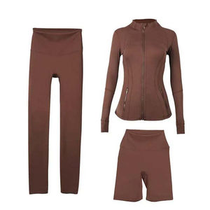 Conjunto Deportivo de 3 Piezas para Mujer, Pantalones Elásticos de Cintura Alta con Estampado, para Running, Fitness, Yoga, Poliéster/Nailon Transpirable, Venta al Por Mayor - Product Image 1