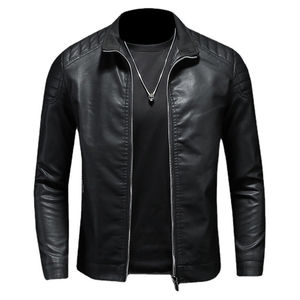 Chaqueta de Cuero y Lona Premium para Hombre, Estilo Casual Inspirado en Motociclistas, Manga Larga, Cálida, Ideal para Moda Urbana, Comodidad Invernal - Product Image 1