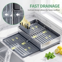 WIREKING Égouttoir à vaisselle en acier inoxydable 304 extensible et réglable avec bac de récupération pour cuisine, comptoir et usage quotidien
