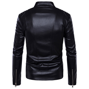 Veste en cuir véritable pour homme personnalisable en noir, coupe-vent, style printemps, avec fermeture éclair sur le devant, traitement enduit, veste pour homme - Product Image 3
