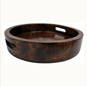 Plateau en bois de manguier fait à la main Table basse ottomane rustique Unique plateau de service composé de résine rotin cuir perle prix de gros - Product Image 5