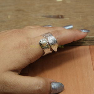 Natural Fresh Water Pearl Stone Pure 925 Sterling Silver <b>Ring</b> Statement <b>Ring</b> <b>Adjustable</b> <b>Ring</b> Hammered <b>Ring</b> Jewelry Gift for Her - Product Image 4