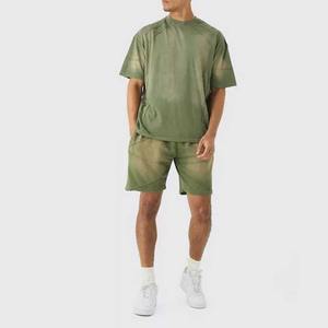 Acid Wash <b>Men</b> Cotton Short Sleeve Streetwear Oversize Vintage Acid Wash Custom Logo Sun Fade Printed Shorts <b>Set</b> <b>For</b> <b>Men</b> Street - Product Image 2