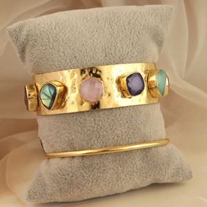 Pulsera ajustable de piedras preciosas múltiples naturales chapadas en oro de 18K, pulsera hecha a mano apilable de diseñador martillado para mujer, ropa de fiesta - Product Image 4