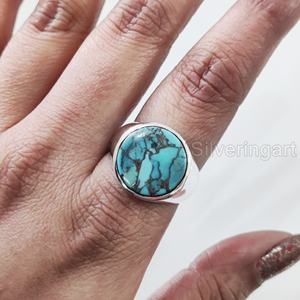 Vente en gros de bague pour homme en cuivre bleu naturel turquoise pierre précieuse décembre bague de naissance gitane bijoux de fête bague en argent sterling 925 - Product Image 1