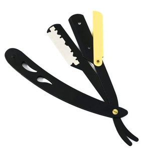 Maquinilla de afeitar de acero inoxidable alemana negra Borde recto Belleza Maquinillas de afeitar de peluquero Seguridad de madera Axilas Incluye bolsa de cuero para el cabello - Product Image 2