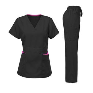 Uniformes médicos al por mayor con logotipo personalizado suave tejido elástico cuello en V multibolsillo conjuntos para Médicos Enfermeras Hospital - Product Image 1