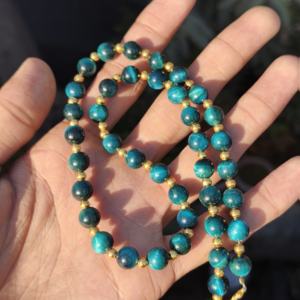 Collier en perles d'œil de tigre bleu 8 mm rond, collier en œil de tigre naturel fait à la main, bijoux minimalistes en pierres précieuses, cadeau - Product Image 3