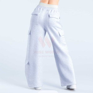 Pantalon cargo taille haute pour femme en molleton, couleur unie, coupe droite, longueur intégrale, taille élastique, formel, polyester/coton, imperméable - Product Image 3