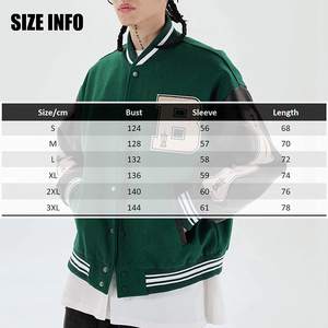 Chaqueta de cuero verde personalizada para hombre, chaqueta de Chenille con cadena bordada, de béisbol - Product Image 3