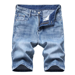 Shorts de mezclilla de lavado claro al por mayor, de pierna recta, cintura media, de algodón transpirable para verano, con bolsillos - Product Image 1