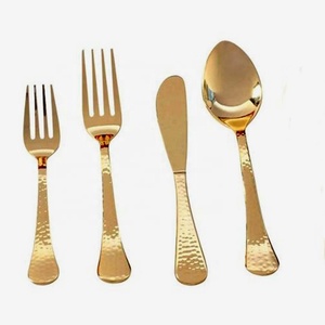 High Quality Royal Gold <b>Cutlery</b> Set Luxury Modern <b>Vintage</b> Design with Handmade Hammered Handle for Gifts School & Tea-Time Use - Product Image 1