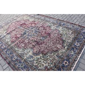 Tapis de Sol Vintage en Laine Rouge Beige Turc 7 'X 10' 1 Ft Style Boho Grand Rectangle Patchwork Motif Abstrait Tapis de Chambre en Latex - Product Image 4