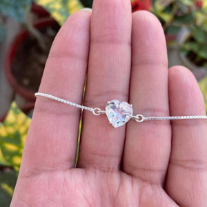 Bracelet en cristal de Quartz clair coeur bijoux en pierres précieuses naturelles en argent Sterling 925 cadeau élégant pour son Bracelet fait main - Product Image 1