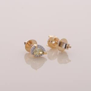 Boucles d'oreilles halo en diamant jaune poire de 0,64 carat avec diamants de 0,14 carat, or jaune, blanc et rose 14 carats, bijoux fins minimalistes - Product Image 4