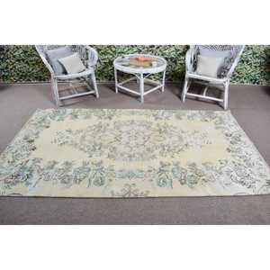 Alfombra Vintage de 4.5x7.8 pies, Alfombra Turca, Alfombra Marroquí Azul y Blanca - Product Image 3