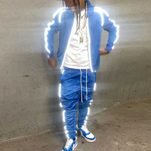 Personalizado de alta calidad Slim Fit cremallera de dos piezas de los hombres Joggers Trajes Set Side Stripe Reflective Piping Chándal para los hombres - Product Image 5