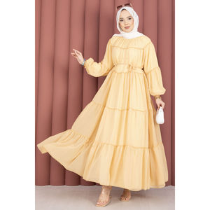 Vestido Elegante de Gasa Amarillo con Detalle Fruncido y Cintura Elástica Transpirable para Oficina, Talla XS para Día de Club, OEM/ODM - Product Image 5