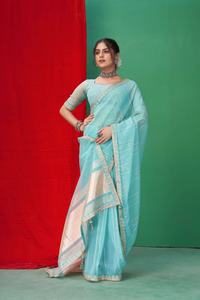 El último diseñador Soft Organza Zari Weaving Border Saree de Fab Zone - Product Image 3