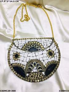 Diseñador hecho a mano Metal mosaico señoras bolso de mano moda cuero bolso de hombro patrón de piedra marco elegante noche uso caja Shell - Product Image 5