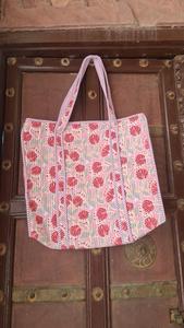 High Quality Reversible Cotton <b>Quilted</b> Zipper Open Tote Bags Custom Logo Eco-Friendly Shopping Bags <b>Summer</b> Spring Autumn - Product Image 2