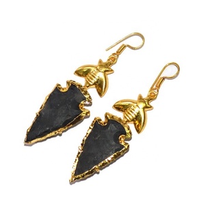 Wholesaler Semi-Precious Stone Crafts Rose Quartz Real Touch Electroplated Arrowhead <b>Earrings</b> Fashion Jewelry Feng Shui Stones - Product Image 6