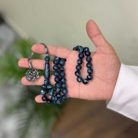Tasbih Religioso Hecho a Mano con Cuentas de Acrílico y Resina Natural en Forma de Bola Rosa, Rosario Musulmán Islámico, Pulseras de Cuentas para Mujer, India