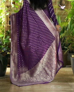 Original Minakari Heavy Zari Border Sari seda de alta calidad tejido pesado trabajo adultos-Para Boda fiesta pakistaní Salwar vestido - Product Image 3