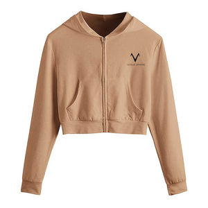 Las mejores sudaderas con capucha cortas de punto para mujer Sudadera de invierno estampada con logotipo frontal Precio al por mayor - Product Image 1
