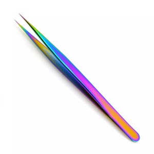 Pinzas de extensión de pestañas de aislamiento de calidad profesional, recubrimiento de Plasma multicolor, puntos afilados de acero inoxidable rectos - Product Image 6