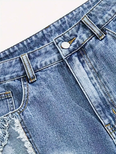 Short en jean de haute qualité avec logo personnalisé pour hommes respirant bleu coton 5 pouces bords bruts ourlet Baggy Jorts décontracté Clean Fit Cargo 6XL - Product Image 5